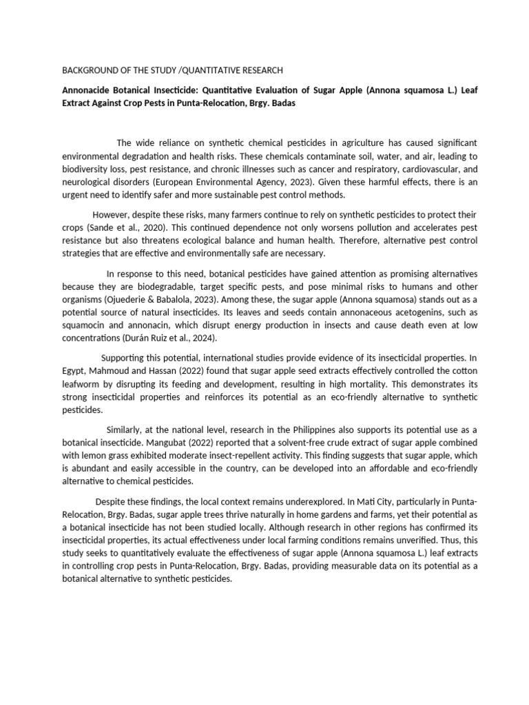 Background of The Study - Docx Quantitative | PDF | Pesticide | Insecticide