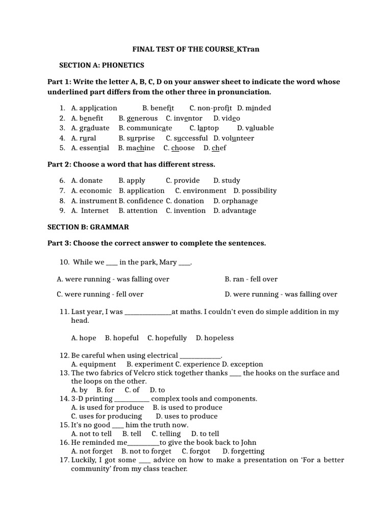 Phonetics and Grammar Test Guide | PDF | Volunteering | Civic Engagement