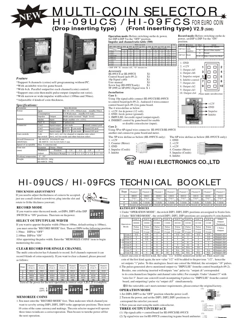 Multi-Coin Selector Specifications Guide | PDF | Switch | Computer ...