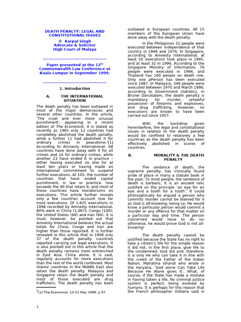 Death Penalty: Legal Perspectives | PDF | Capital Punishment | Crimes