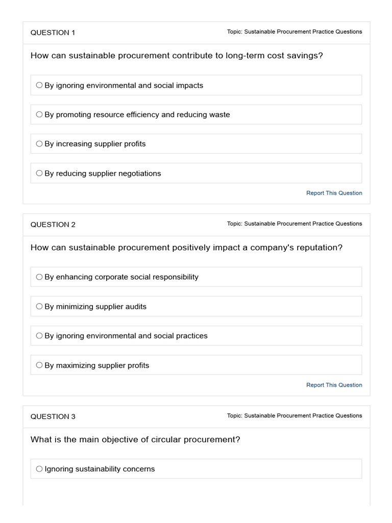 Sustainable Procurement Practice Questions | PDF | Sustainability ...