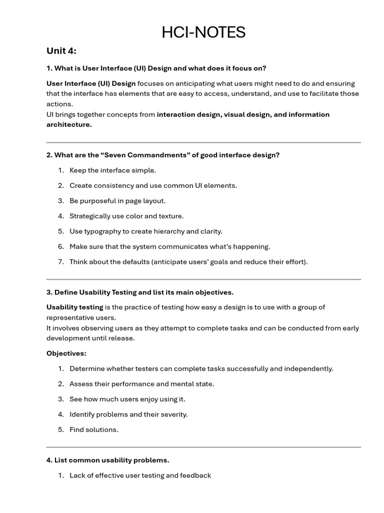Hci Unit 4 Notes | PDF | Usability | User Interface Design