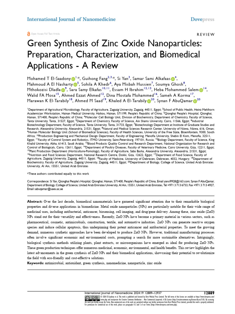 Green Synthesis of Zinc Oxide Nanoparticles | PDF | Zinc Oxide | Polyphenol