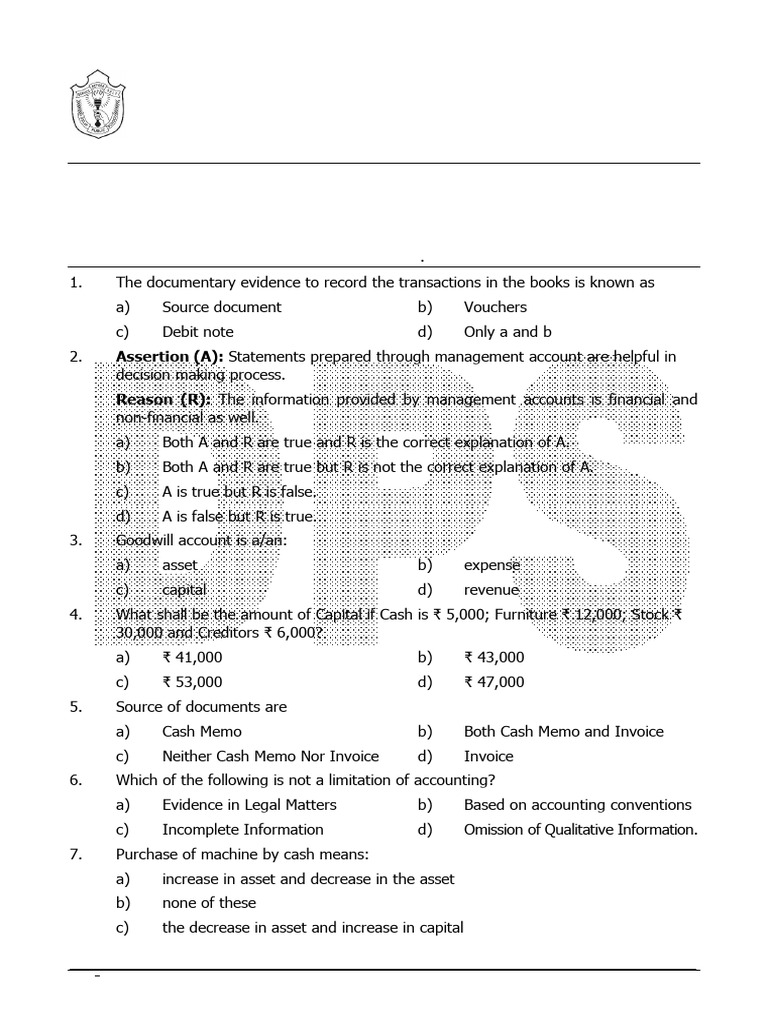 Class XI Accountancy Sample Paper 2025-26 | PDF | Debits And Credits ...