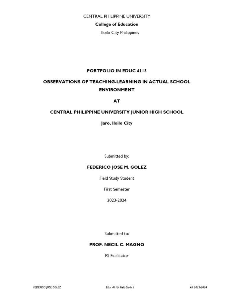 Field Study II Portfolio: Teaching Observations | PDF | Teachers | Learning