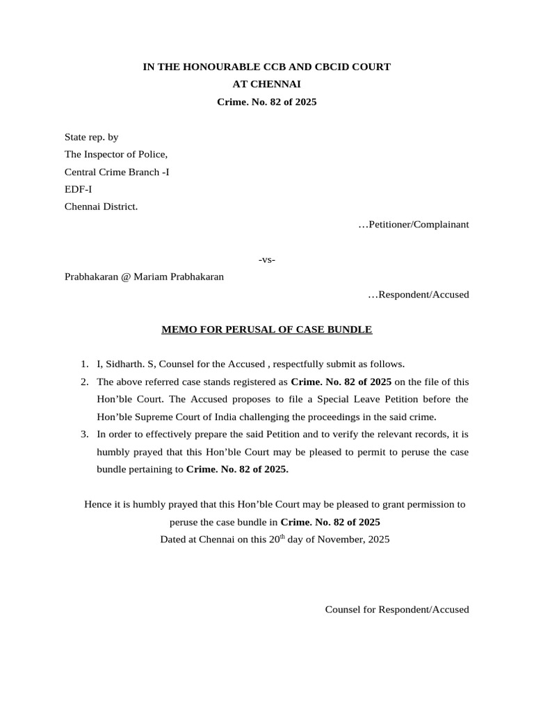 Case Bundle Memo for Crime No. 82/2025 | PDF