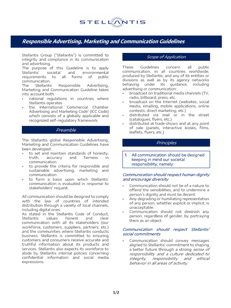Stellantis Responsible Advertising Guidelines | PDF | Communication ...
