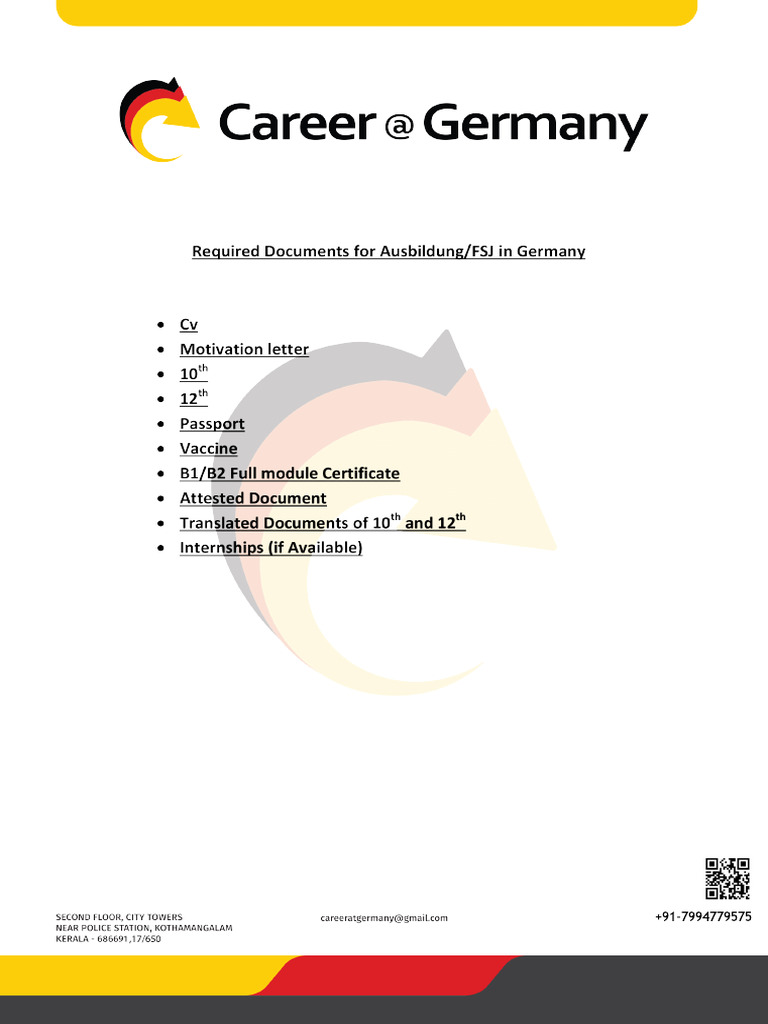 Required Documents For FSJ-Ausbildung | PDF