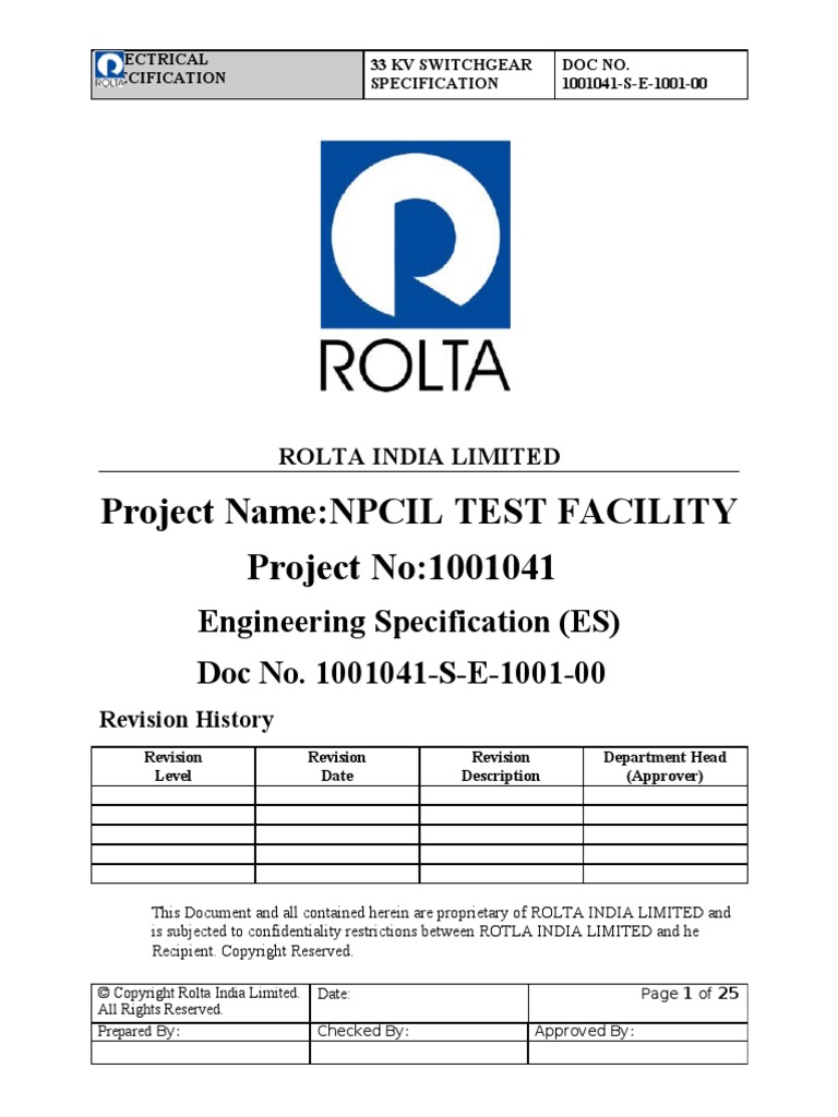 33 KV Switchgear Electrical Specification | PDF | Relay | Electrical ...