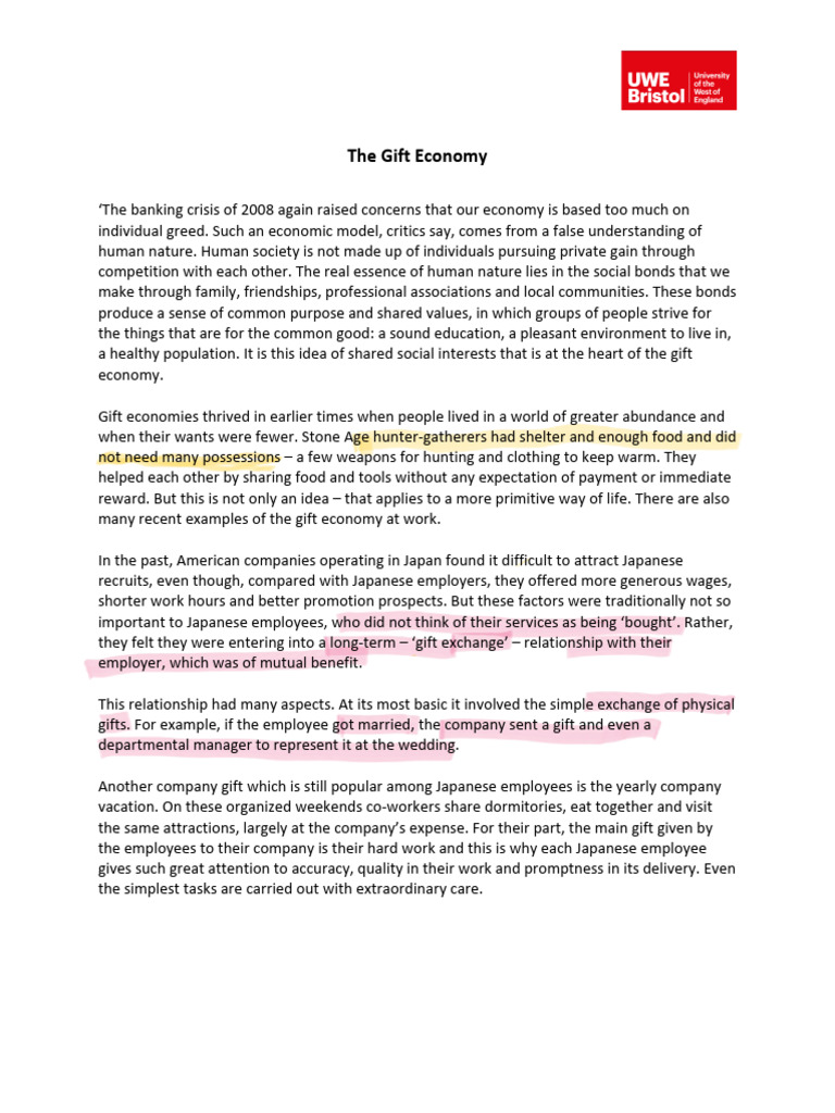 01 The Gift Economy | PDF | Employment | Gift