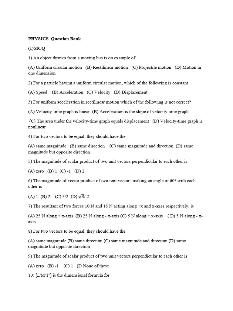 Physics MCQ and Conceptual Questions | PDF | Acceleration | Velocity