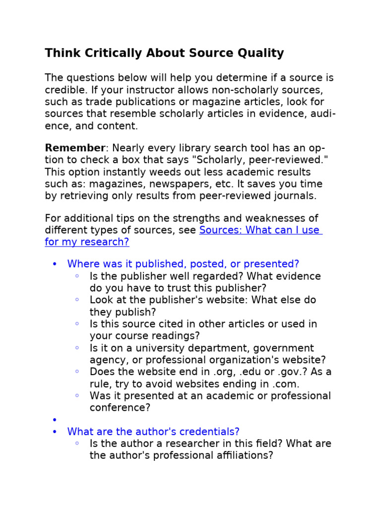 Evaluating Source Credibility Guide | PDF | Human Communication ...