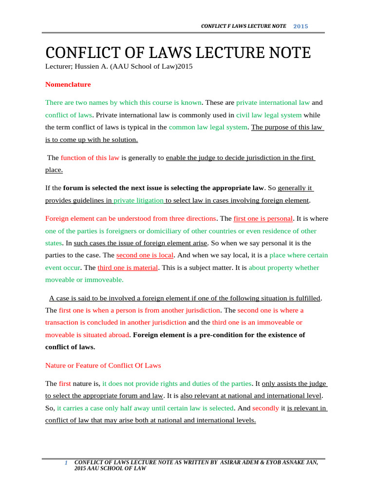 AAU Conflict Law Lecture Note 1-4 | PDF | Jurisdiction | Supreme Courts
