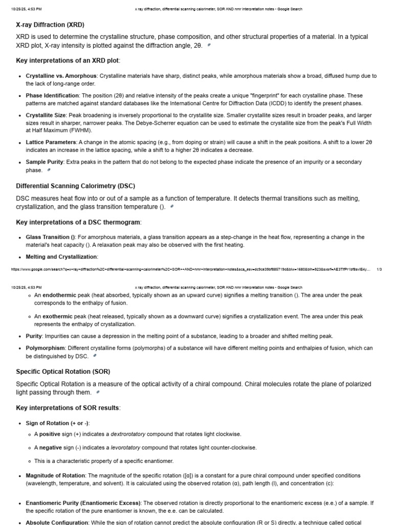 x Ray Diffraction, Differential Scanning Calorimeter, SOR and Nmr ...
