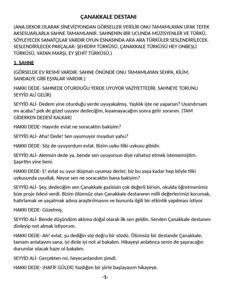 Çanakkale Destani Oyun Metni̇-1 | PDF