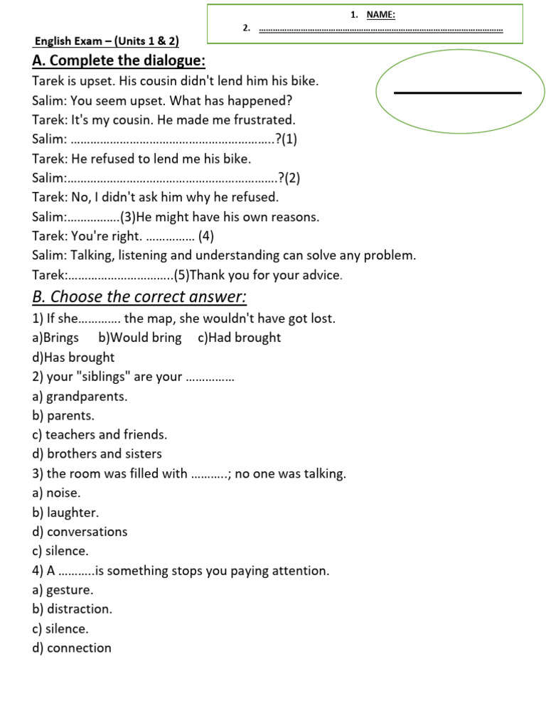 B. Choose The Correct Answer:: A. Complete The Dialogue | PDF | Human ...