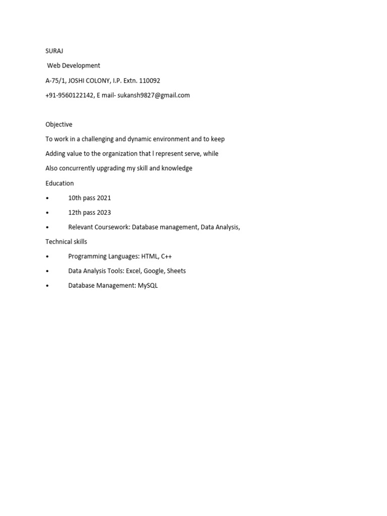 Web Developer Resume of Suraj | PDF
