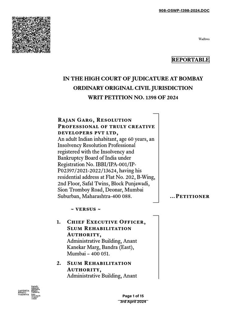 Rajan Garg V Slum Rehabilitation Authority & Ors | PDF | Mumbai ...