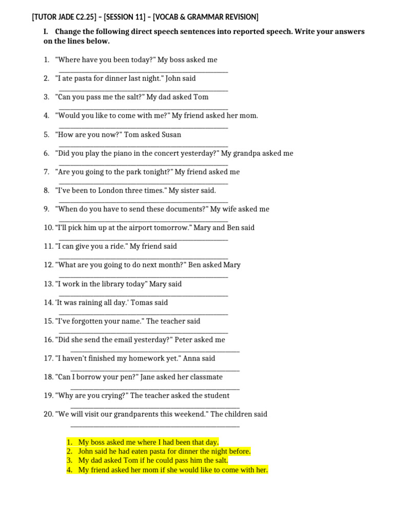 Key - Vocab and Grammar Revision | PDF