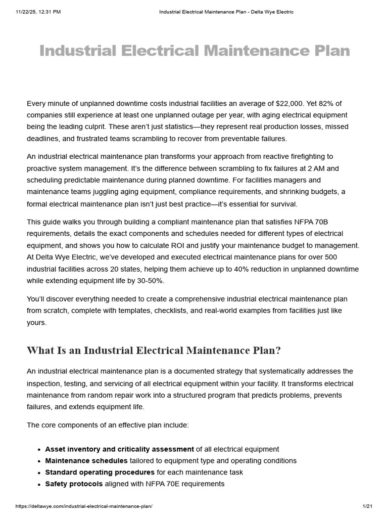 Essential Industrial Electrical Maintenance Plan | PDF | Reliability ...