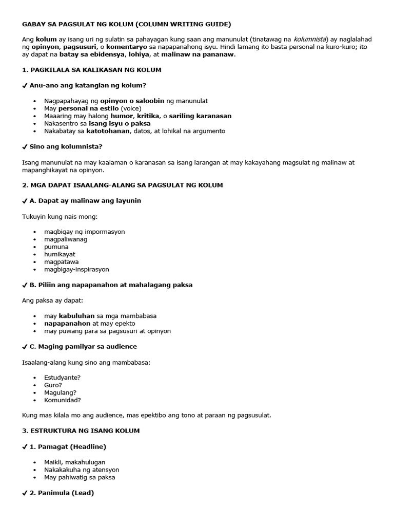 Gabay Sa Pagsulat NG Kolum | PDF