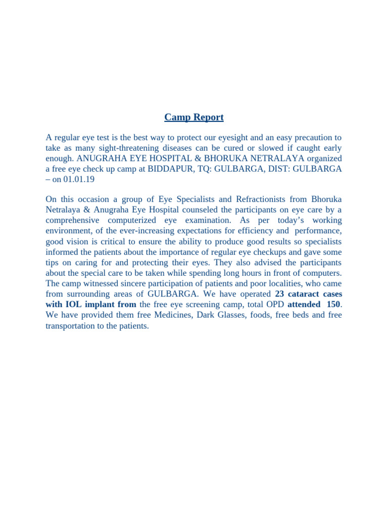Write Up On Eye Screening BIDDAPUR - 01.01.19 | PDF