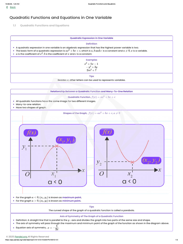 Quadratic Functions and Equations Guide | PDF | Quadratic Equation ...