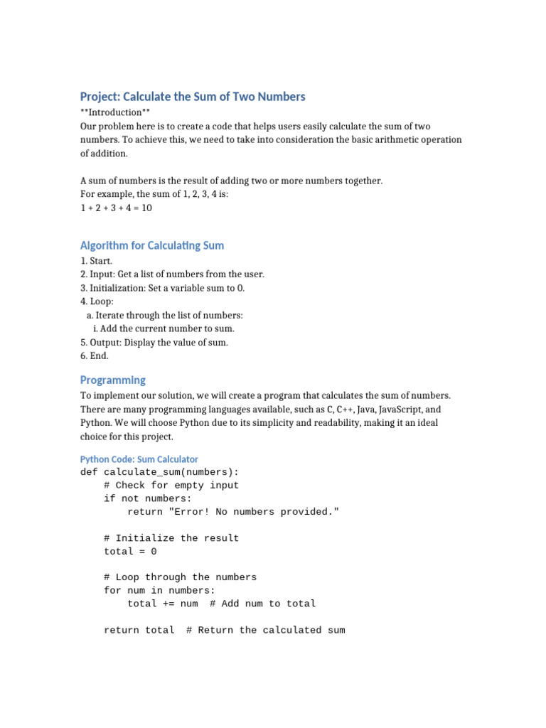 Python Program to Calculate Sum | PDF