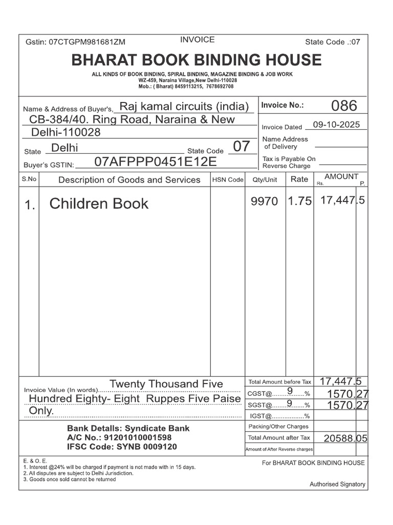 Bharat Book Binding House Bill. | PDF