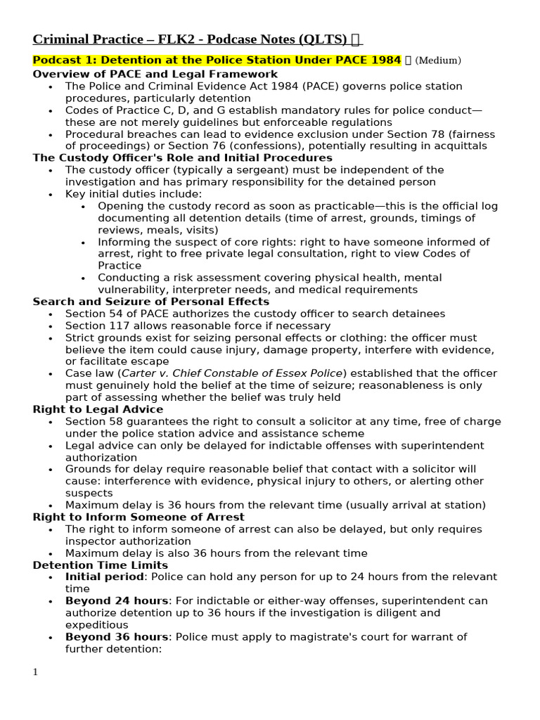 FLK2 Criminal Practice Podcast Notes | PDF | Bail | Prosecutor