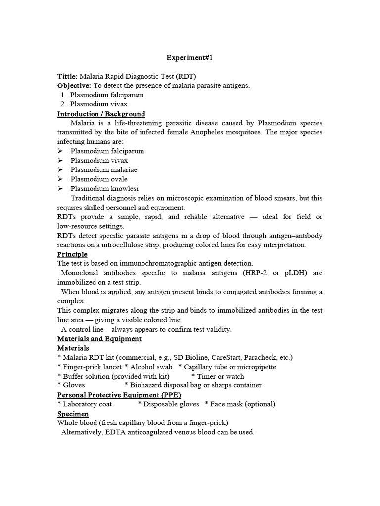 Malaria and Typhoid RDT Procedures | PDF | Hepatitis B | Hepatitis