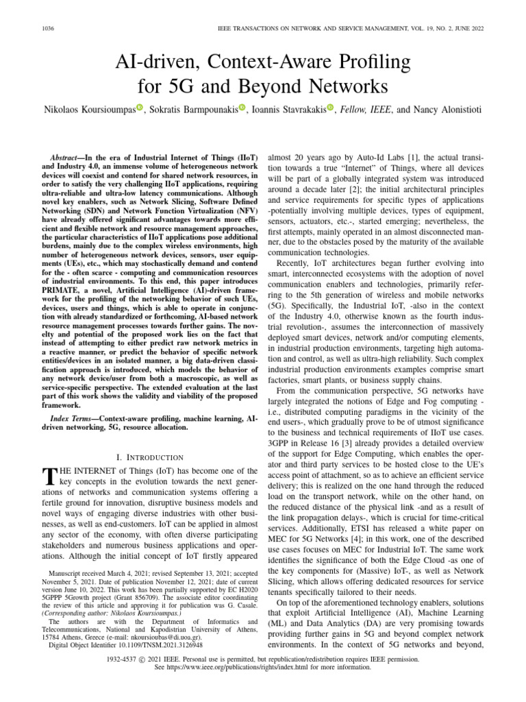 AI-Driven Proﬁling for 5G Networks | PDF | Cluster Analysis | Computer ...