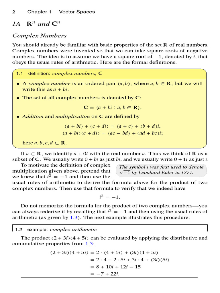 Complex Numbers and Vector Spaces | PDF | Multiplication | Numbers
