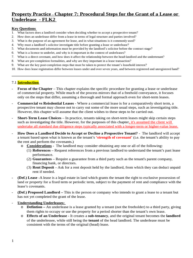 Lease and Underlease Grant Procedures | PDF | Lease | Leasehold Estate