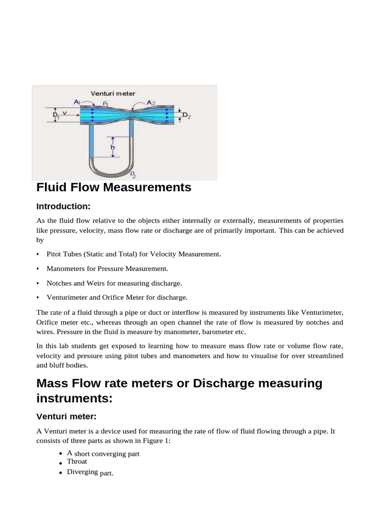Fluid Flow Measurements | PDF | Flow Measurement | Pressure Measurement