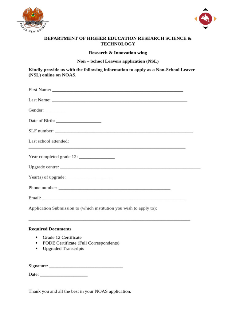 NSL Application Form | PDF