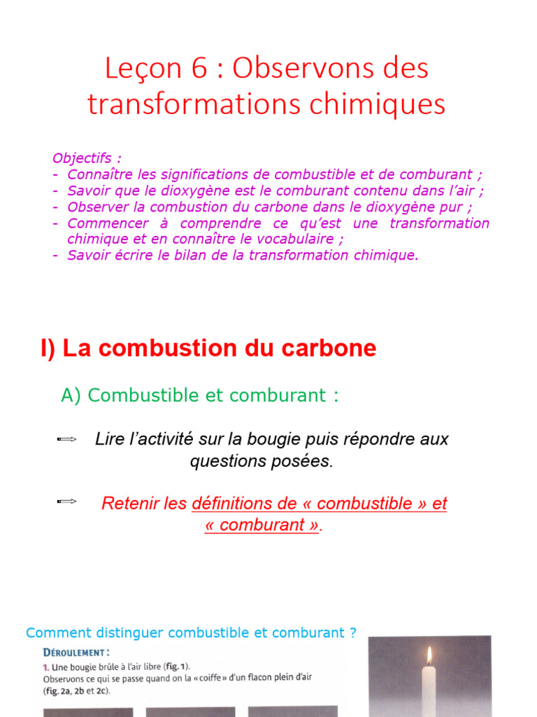 Transformations chimiques et combustion | PDF | La combustion | Combustible