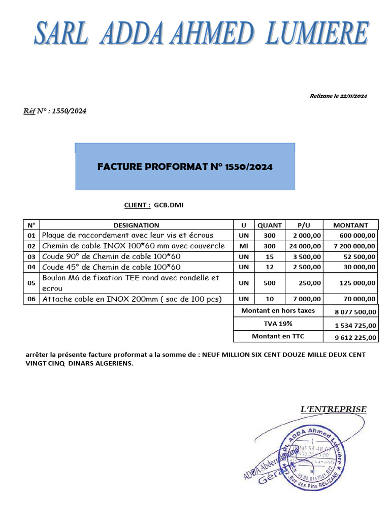 Facture Proformat GCB.DMI - 2024 | PDF