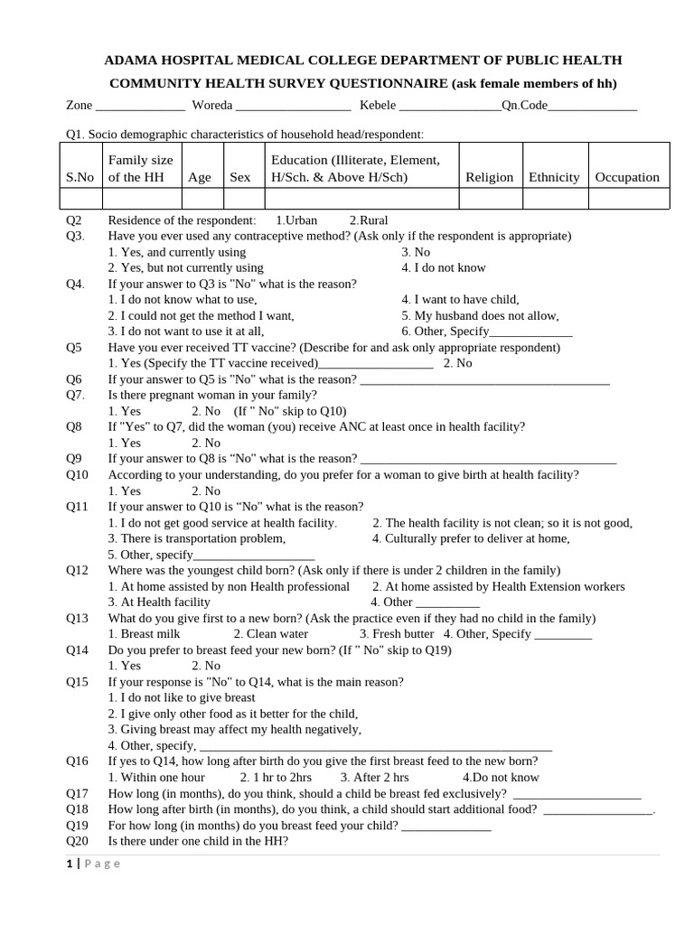 AHMC CBTB Questionnaire 2020 | PDF