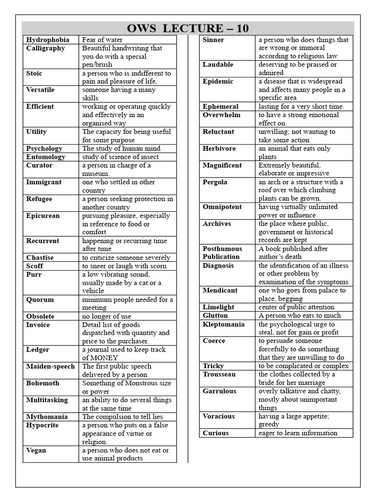 (Root Words Ows) ? Ows Lec - 5 (2025!10!20) Board PDF | PDF