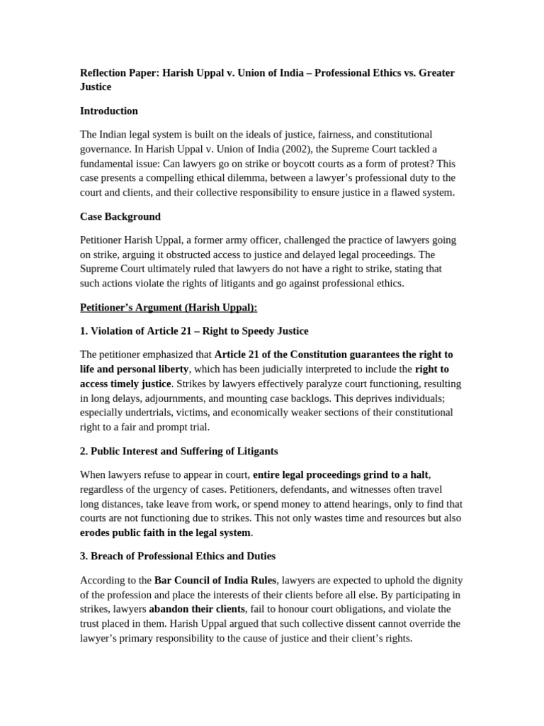 Harish Uppal Case: Ethics vs. Justice | PDF | Justice | Crime & Violence