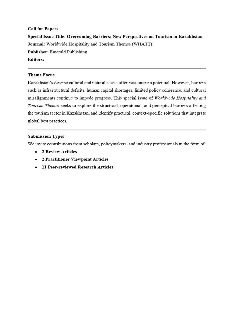 Call For Papers | PDF | Tourism | Kazakhstan