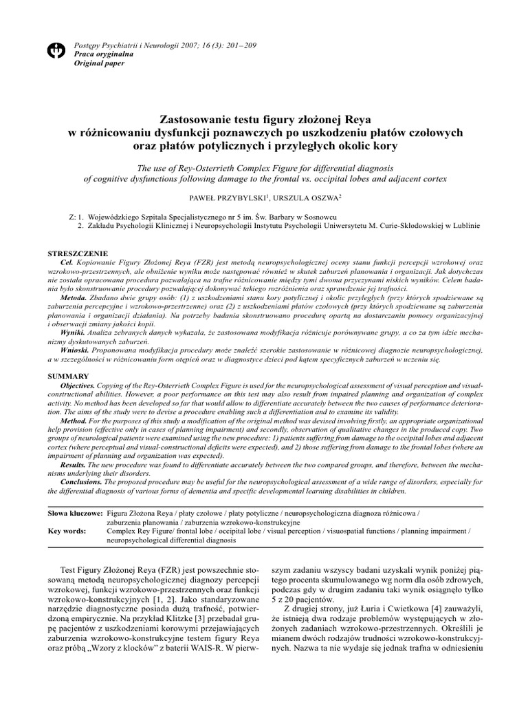 Zastosowanie Testu Figury Reya | PDF