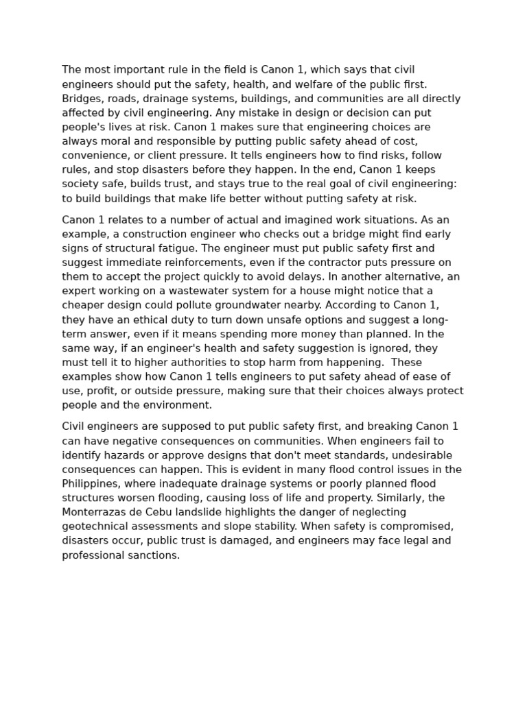 Civil Engineering Ethics: Canon Guidelines | PDF | Safety | Conflict Of ...