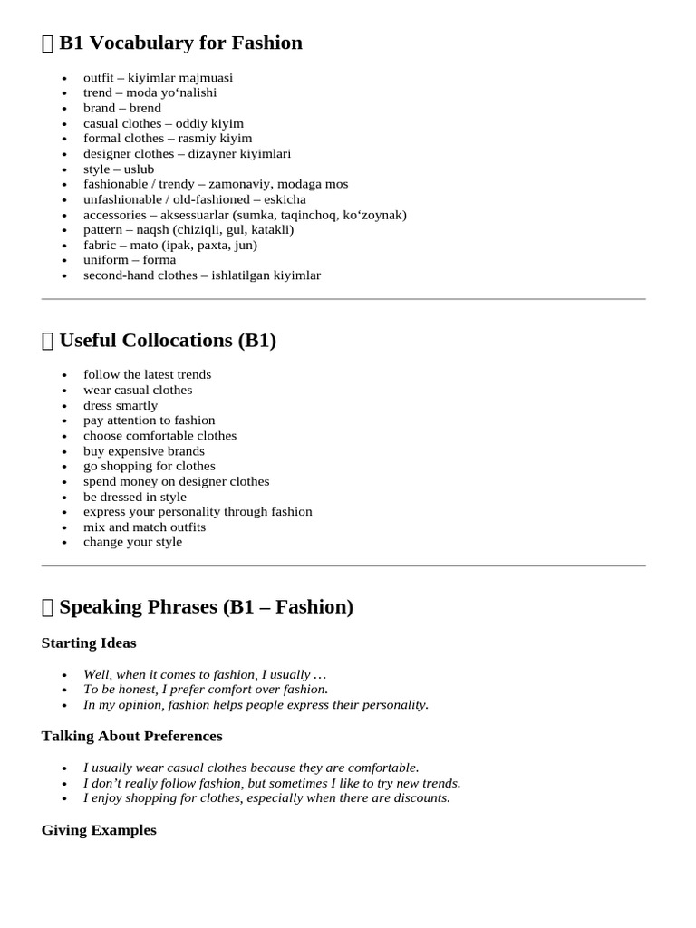 Fashion Vocabulary | PDF | Clothing | Fashion