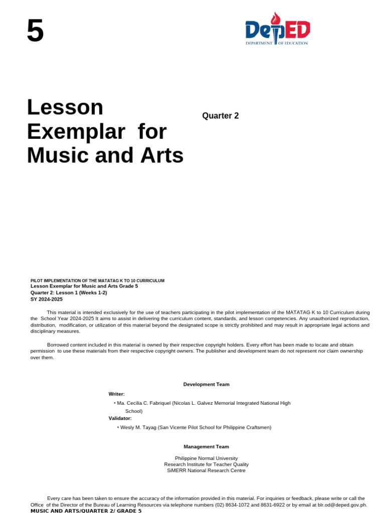 Grade 5 Music and Arts Curriculum Guide | PDF | Tempo
