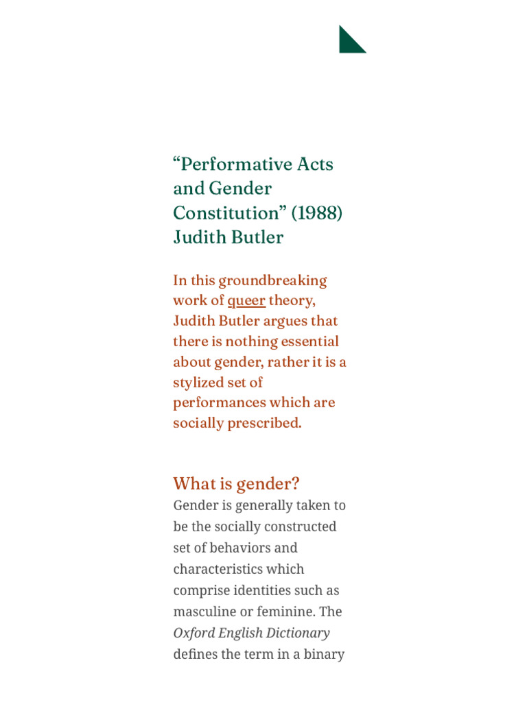Butler's Gender as Performance Theory | PDF | Gender | Gender Studies