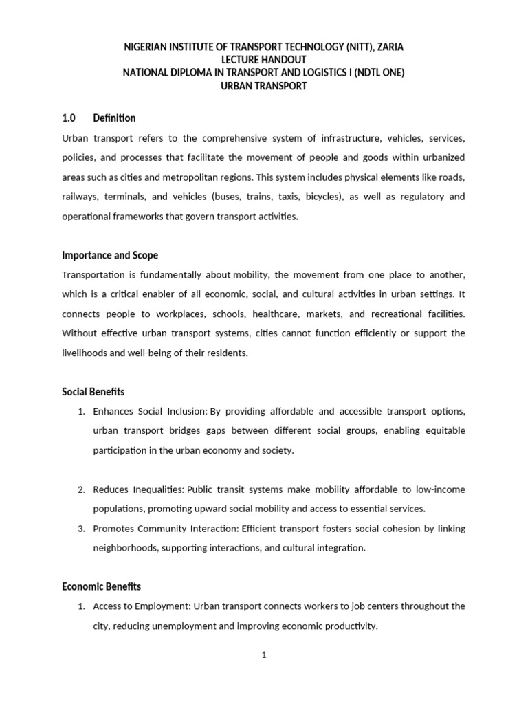 Urban Transport Systems in Nigeria | PDF | Transport | Public Transport