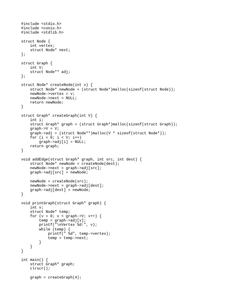 C Graph Implementation in C Language | PDF