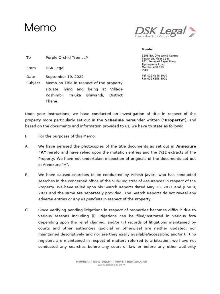 Title Investigation Memo for Koshimbi Property | PDF | Leasehold Estate ...